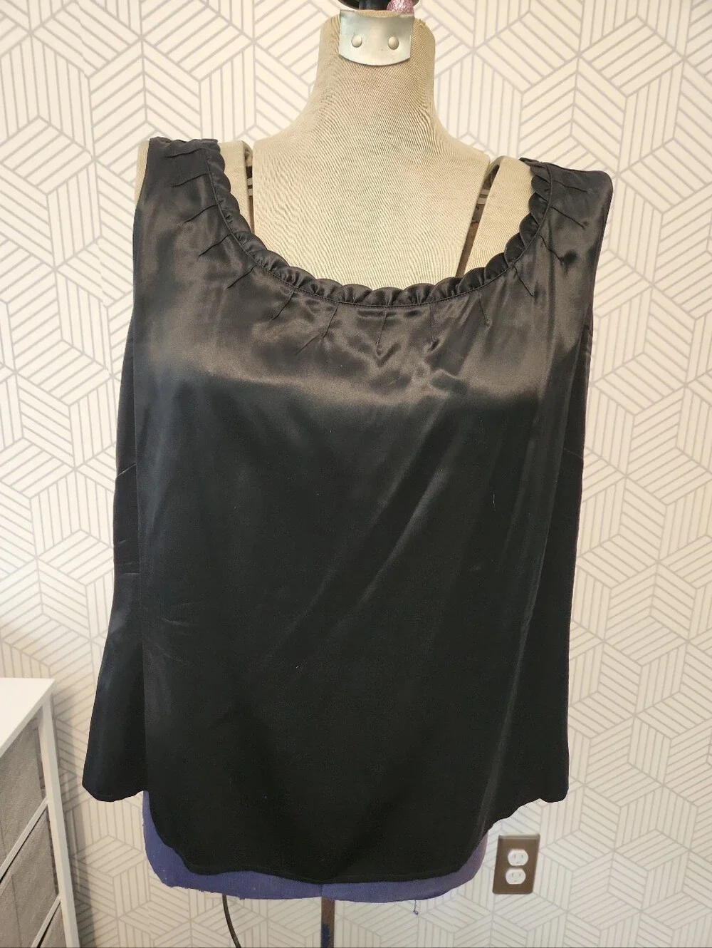 Linda Allard Ellen Tracy Black Silk Satin Single Breasted Blazer & Blouse 16